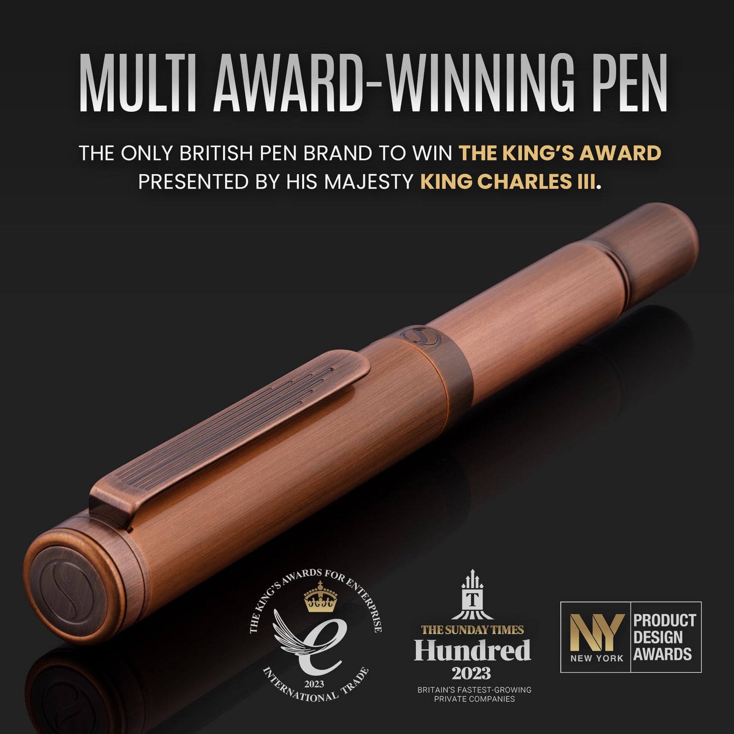 Scriveiner EDC Luxury Rollerball Pen, Stunning Heavy Pocket Pen, Hand Brushed Copper Finish, Cool Writing Pen, Best Pen Gift for Men, Women, German Schmidt Refill, Nice Fancy Office Designer Pen Set