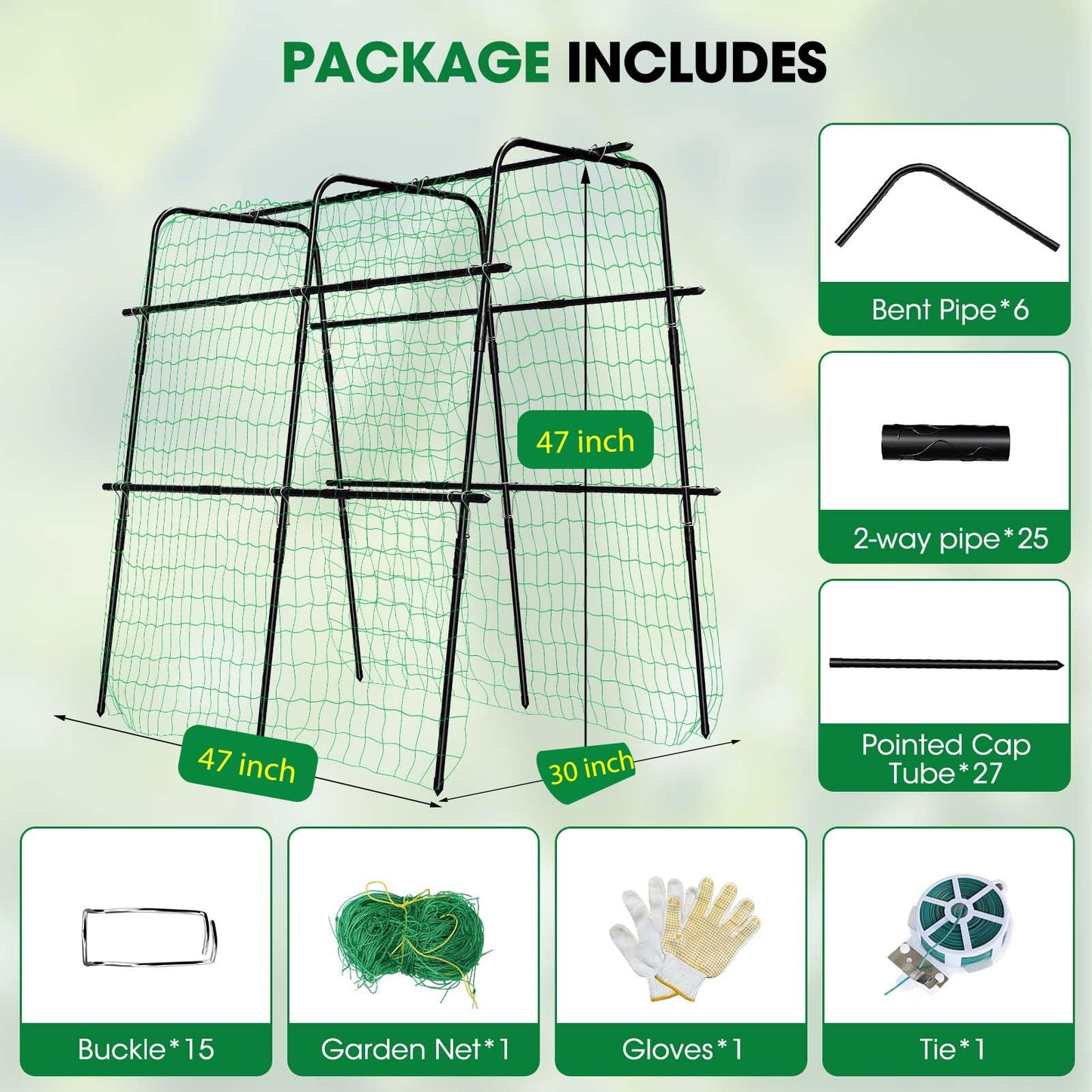 Cucumber Trellis for Raised Bed and Garden, 47" H x 47" W U-Shaped Metal Garden Trellis for Climbing Plants with Nylon Netting, Vegetable Support Frame