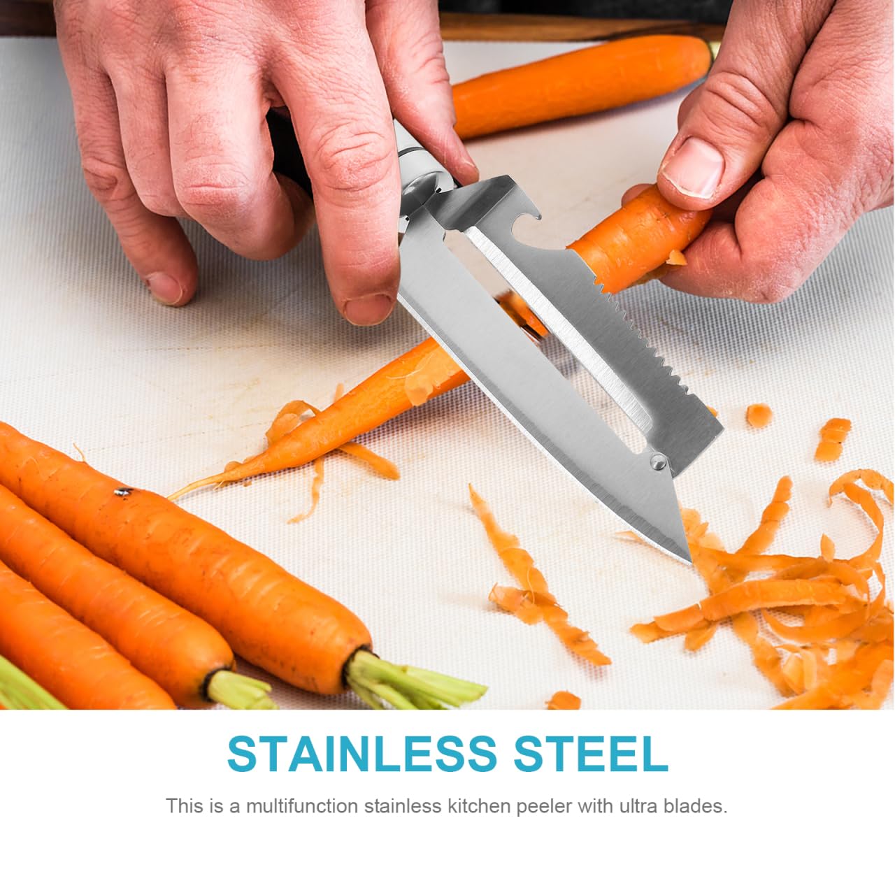BESTonZON Multifunction Stainless Steel Peeler Knife 9.44 Inch with Fish Scale Scraper Bottle Opener for Fruit Vegetable Preparation Kitchen Gadget