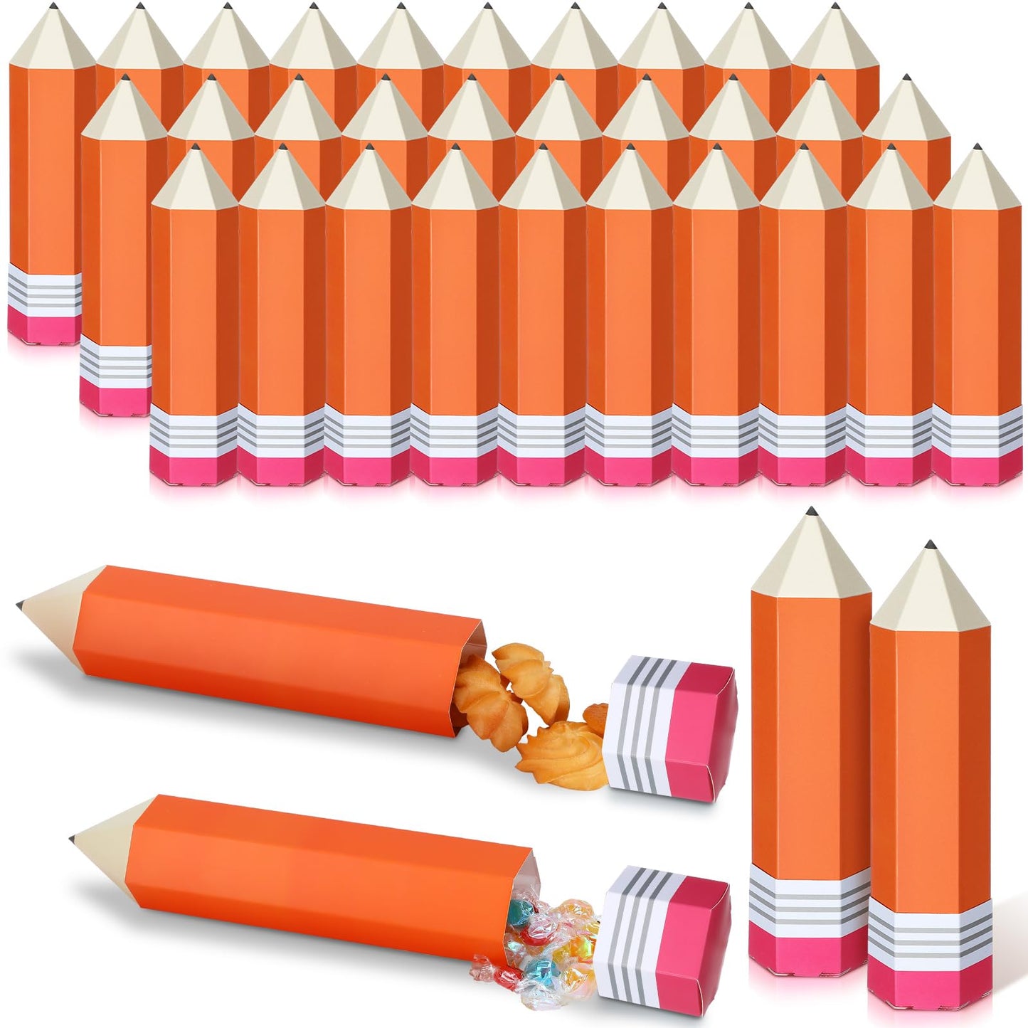 Reallnaive 30 Pcs Back to School Pencil Candy Boxes First Day of School Gift Boxes for Thanks Teacher Back to School Party Decorations Bulk for Preschool Kindergarten Students Classroom Decoration
