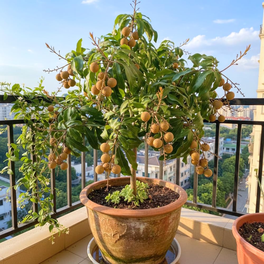 Longan Tree Live Plant, Longan Fruit Tree, Well Rooted in 4 Inc Pot, 8-10 Inc Tall, Sweet Tropical Fruit Tree for Indoor Outdoor Growing