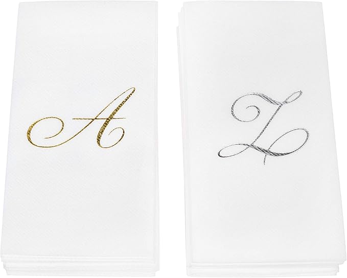 AH AMERICAN HOMESTEAD Disposable Hand Towels for Bathroom 50 Count - Guest Bathroom Essentials -Bathroom Paper Towels - Monogrammed Disposable Napkins - Wedding Napkins in Paper Towel Tray (Silver, J)