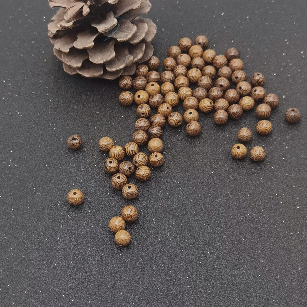 INSPIRELLE 1200pcs 6mm Dark Brown Wooden Beads Undyed Natural Stripe Round Wood Loose Craft Beads for Bracelets and Jewelry Making