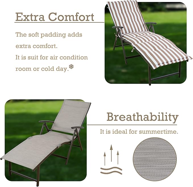 Kozyard Cozy Aluminum Reclining Lounge Chair - Perfect for Beach, Yard, Pool, and Patio Outdoor Chaise Lounge with Drink Holder, Weather Free Adjustable Assemble Free Beige Strip