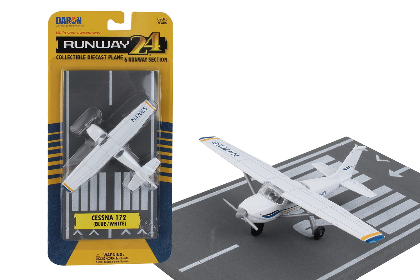 Daron Runway24 Cessna 172 2000 Skyhawk Blue/White 1:87 Scale Diecast Airplane Model with Runway