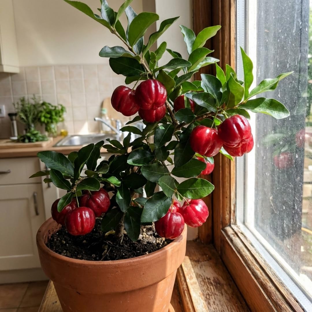 Cherry Plant Live 4-8 Inch, Edible, Sweet, High Yielding Fruit Tree, Container and Garden Planting, No Pot (Barbados Cherry)