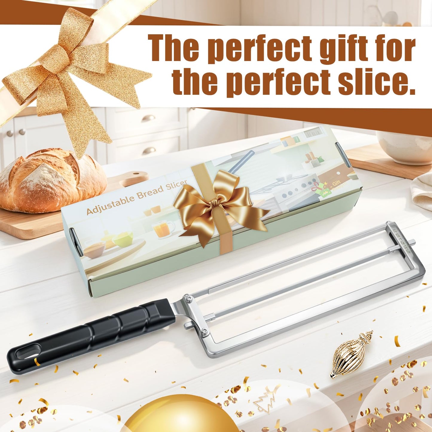 Adjustable Bread Slicer for Homemade Bread,Precision Adjustable Bread Knife With Slicing Guide, Metal Bow Frame,Sourdough Bread Knife Slicer for Homemade Bread, Sourdough, Bread Loaf,Bagels, Loaves