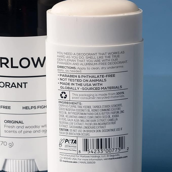 No. 024 Natural Deodorant for Men 3-Pack | Aluminum Free Stick | Made with Coconut Oil, Shea Butter, Jojoba | Only No-Nonsense Ingredients that Work Best | Fresh & Woodsy Scent