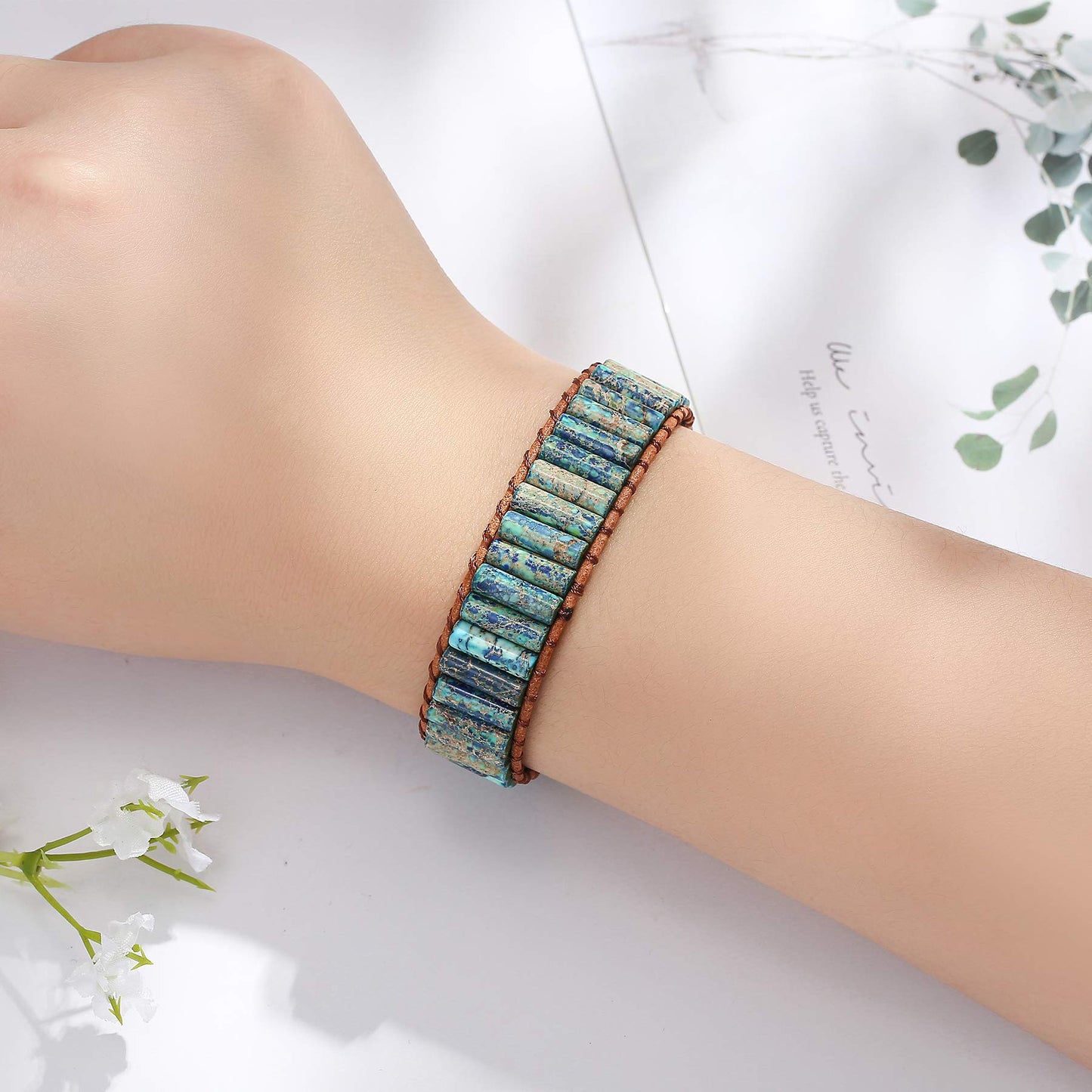 Plumiss Boho Handmade Blue Imperial Jasper Bead Wrap Bracelet for Women Men