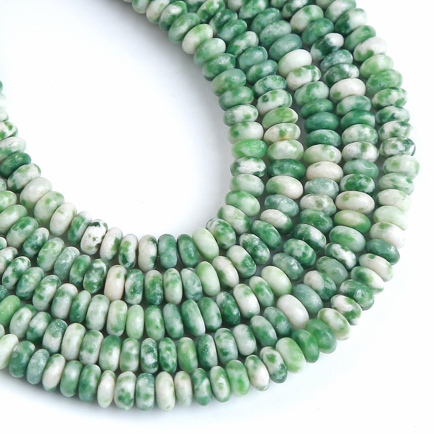 150PCS 2x4mm Natural Green Spot Stone Rondelle Beads Abacus Disk Stone Beads Round Loose Spacer Gemstone Beads for DIY Bracelet Necklace Jewelry Making