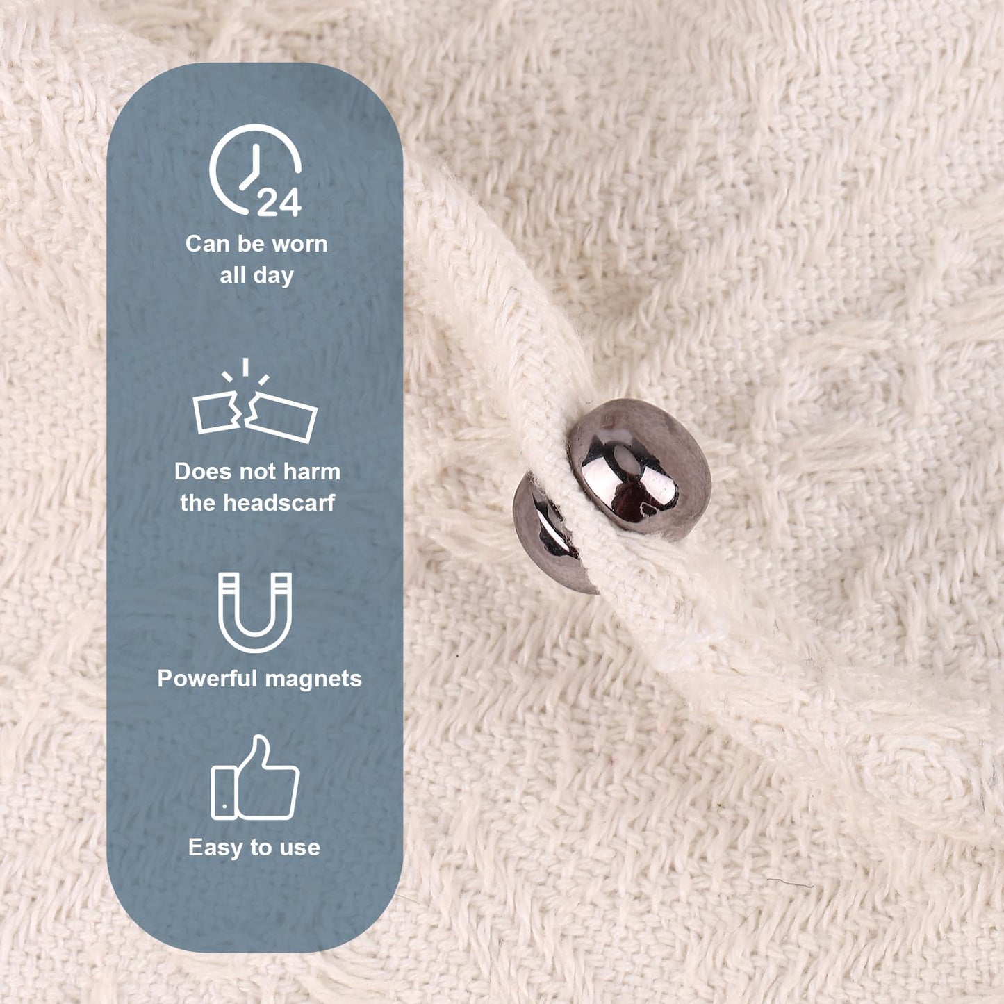 8pcs Strong Magnetic Hijab Pins - Multi-Purpose No-Snag Buttons, Scarf Clasp, Pinless Brooch for Women's Clothing (Silver)