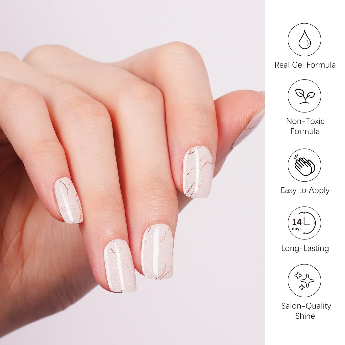 DANNI & TONI Semi Cured Gel Nail Strips White Gold Lines Laser Glitter Gel Nail Wraps 28 Stickers | Celestial Veins
