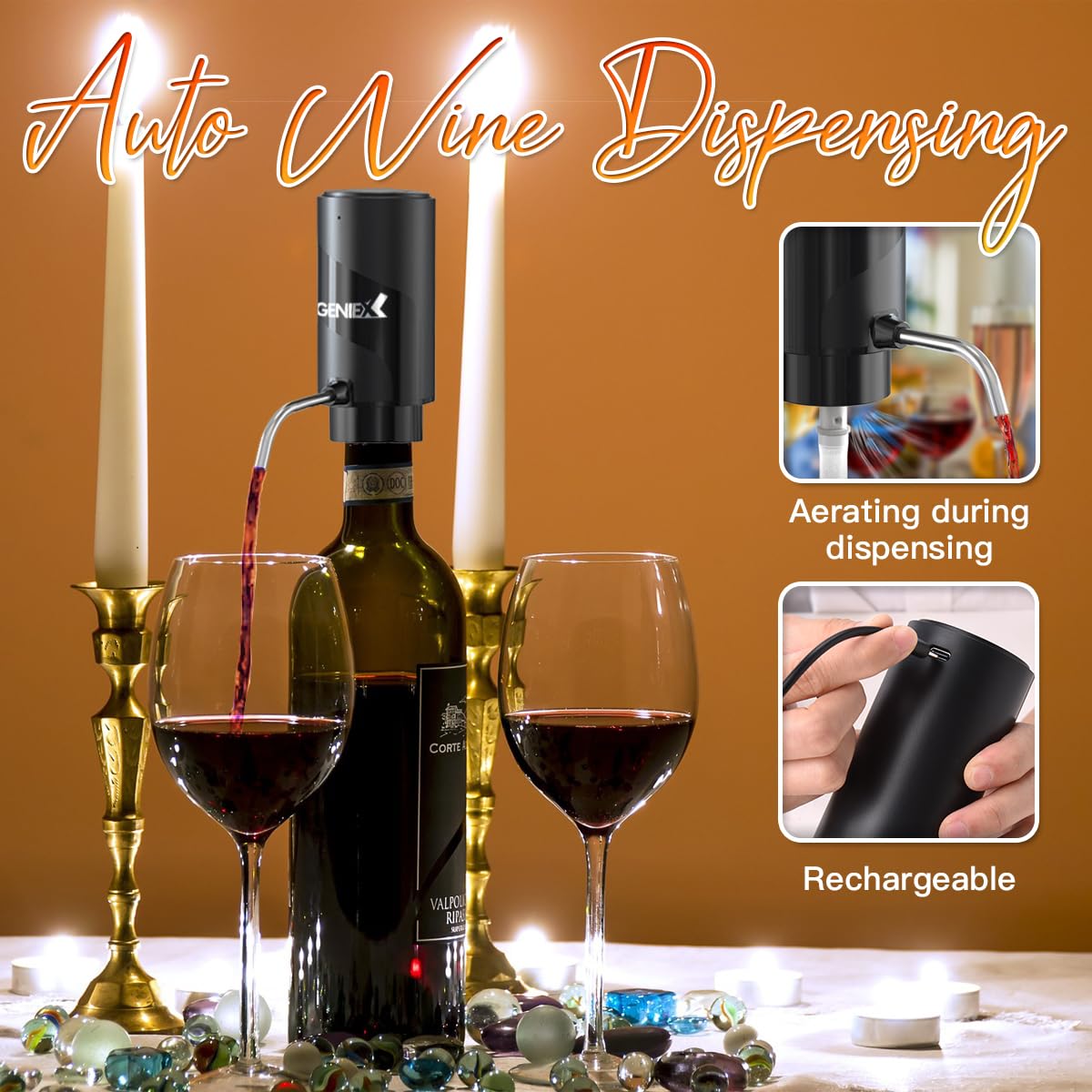 Electric Wine Set 4 | Automatic Wine Opener Dispenser Gift Set - Electric Corkscrew Opener & Auto Wine Dispenser | Ideal Housewarming Gifts and Cool Wine Gift (Black)