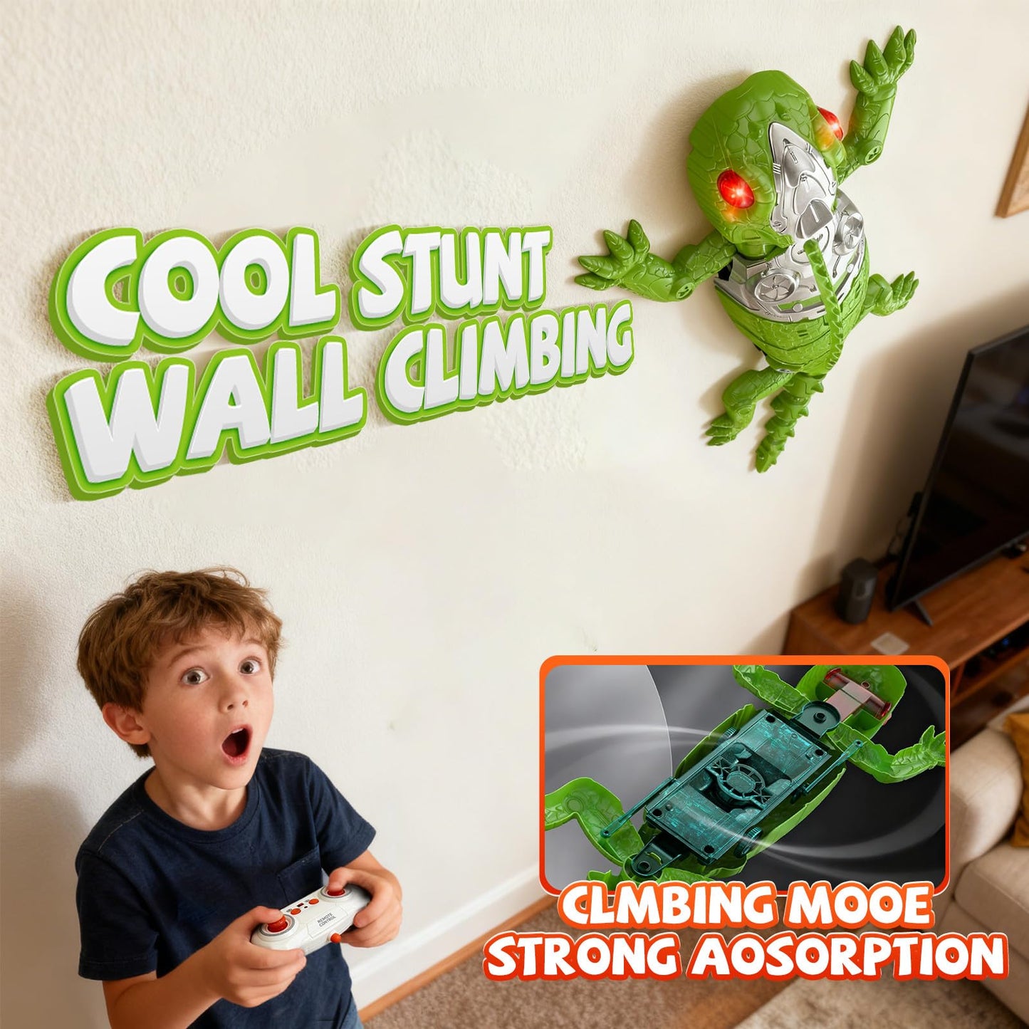 Lurui Wall Climbing Gecko Toy, Remote Control Lizard That Climbs Walls, Electric Gecko with LED Glowing Eyess,USB Rechargeable Wall Crawler Robot Toy for Kids, Interactive Lizard Toys for Boys Girls