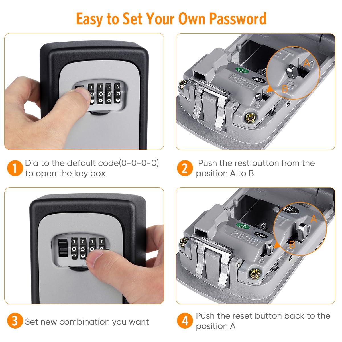 Key Lock Box Wall Mounted, Fayleeko 4 Digit Combination Lockbox for Outside, House Keys - 5 Keys Capacity, Key Safe Security Storage Lock Box for Indoor, Outdoor, Garage, Garden, Store (Grey, 1Pack)