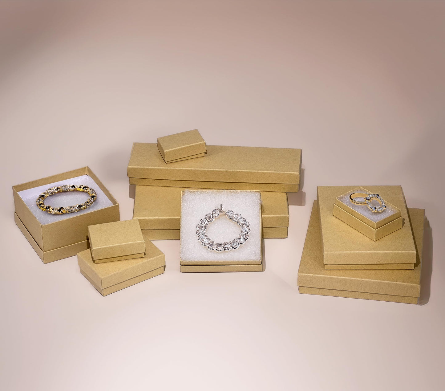 TheDisplayGuys - 100-Pack #33 Cotton Filled Cardboard Paper Jewelry Boxes Gift Case - Kraft Brown (3.5" x 3.5" x 1.0") - for Shipping or Storage