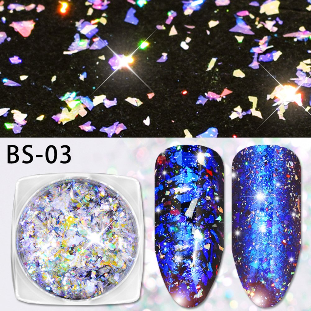 Mesiyun Nail Art Chameleon Sequins Laser Glitter Holographic Flakes Paillette 3D Galaxy Mirror Powder 3 Boxes
