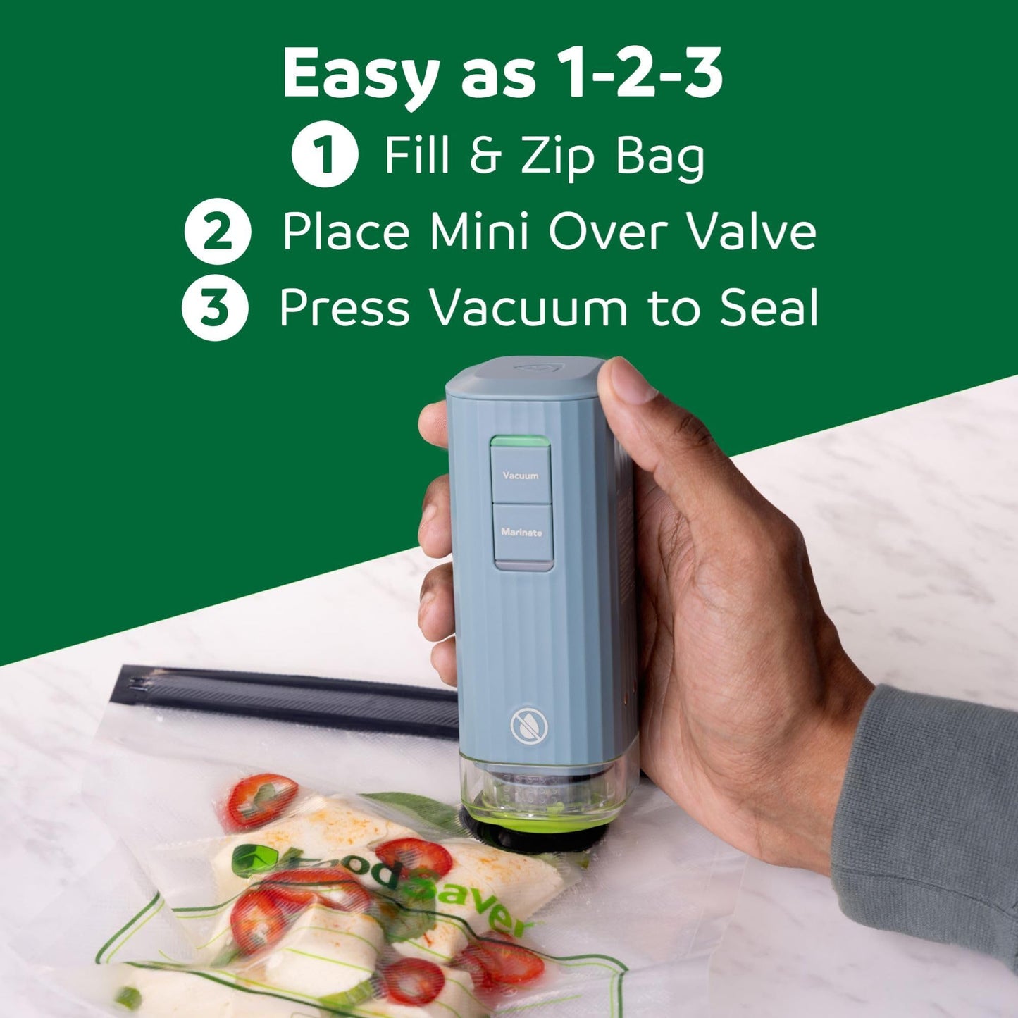 FoodSaver Mini Handheld Vacuum Sealer Machine with Marinate Setting & Charging Dock, Cordless Food Vacuum Sealer for Freezer, Storage, Sous Vide, Meal Prep, Blue