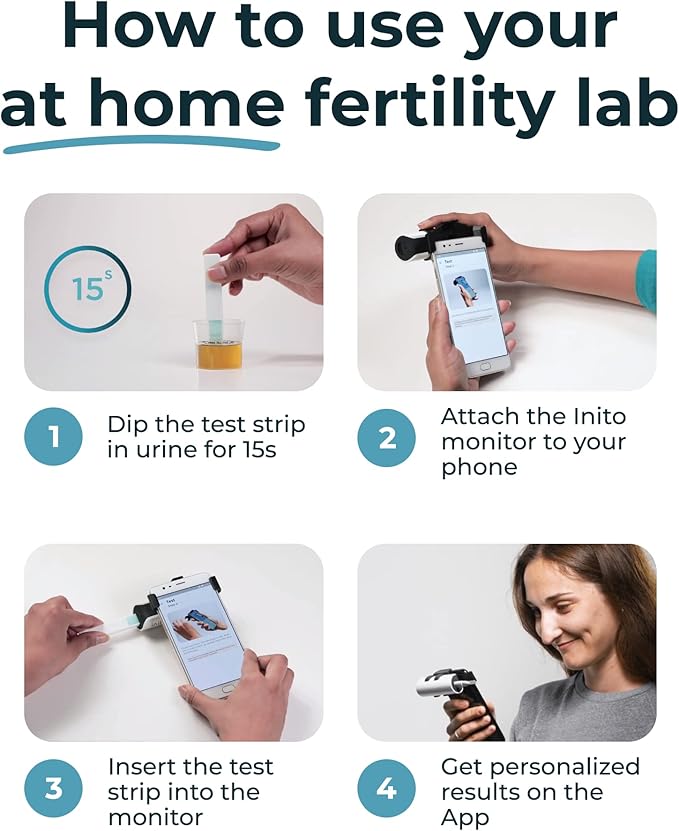 Inito Fertility Monitor & Hormone Tracker for Women | Estrogen, LH, PdG (Urine Metabolite of progesterone), FSH | Track and Confirm Ovulation | Includes 15 Test Strips (iPhone 12)