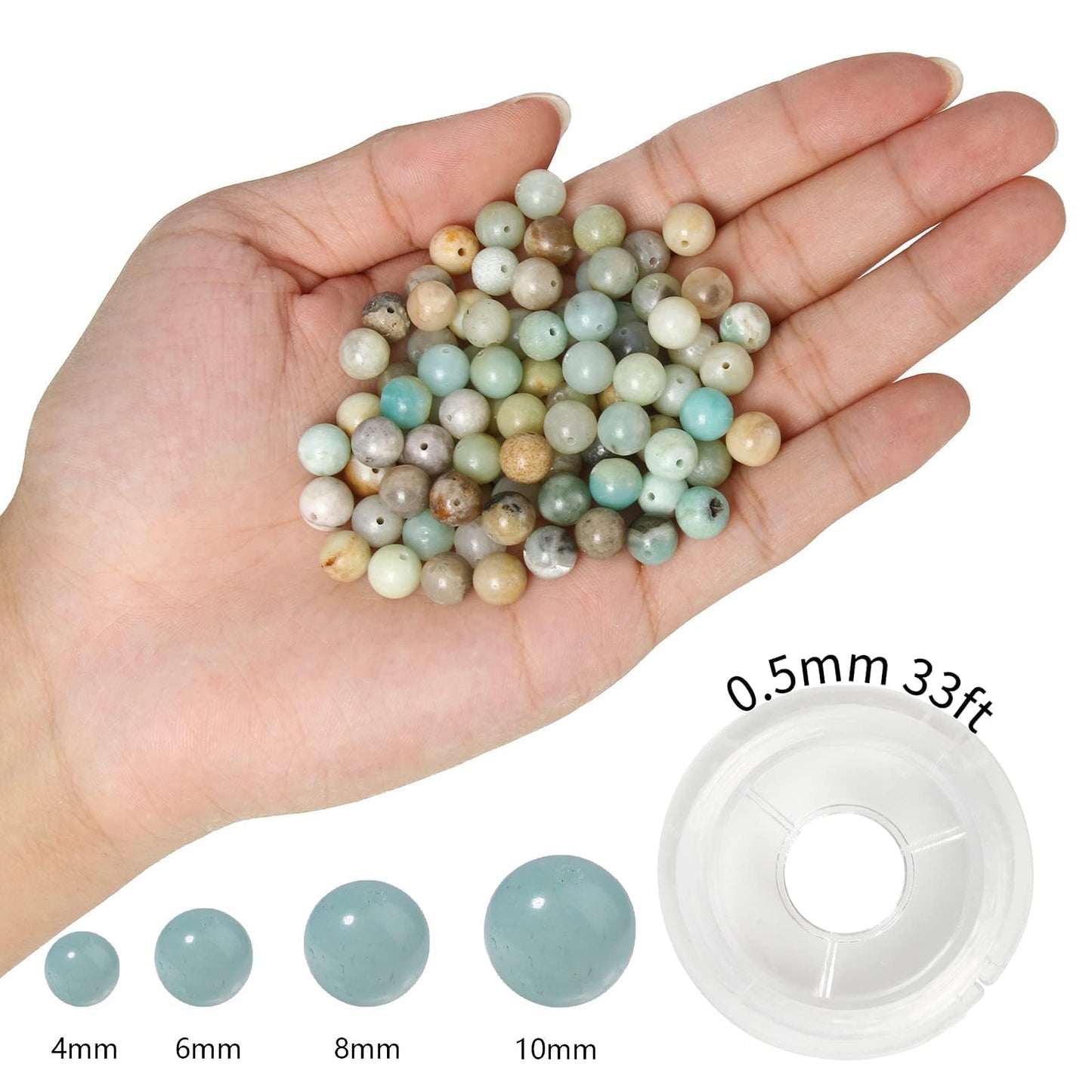 NITOPUPU 100Pcs 8mm Natural Smooth Amazonite Gemstone Beads Round Loose Stone Beads for Jewerly Making with Crystal Stretch Cord