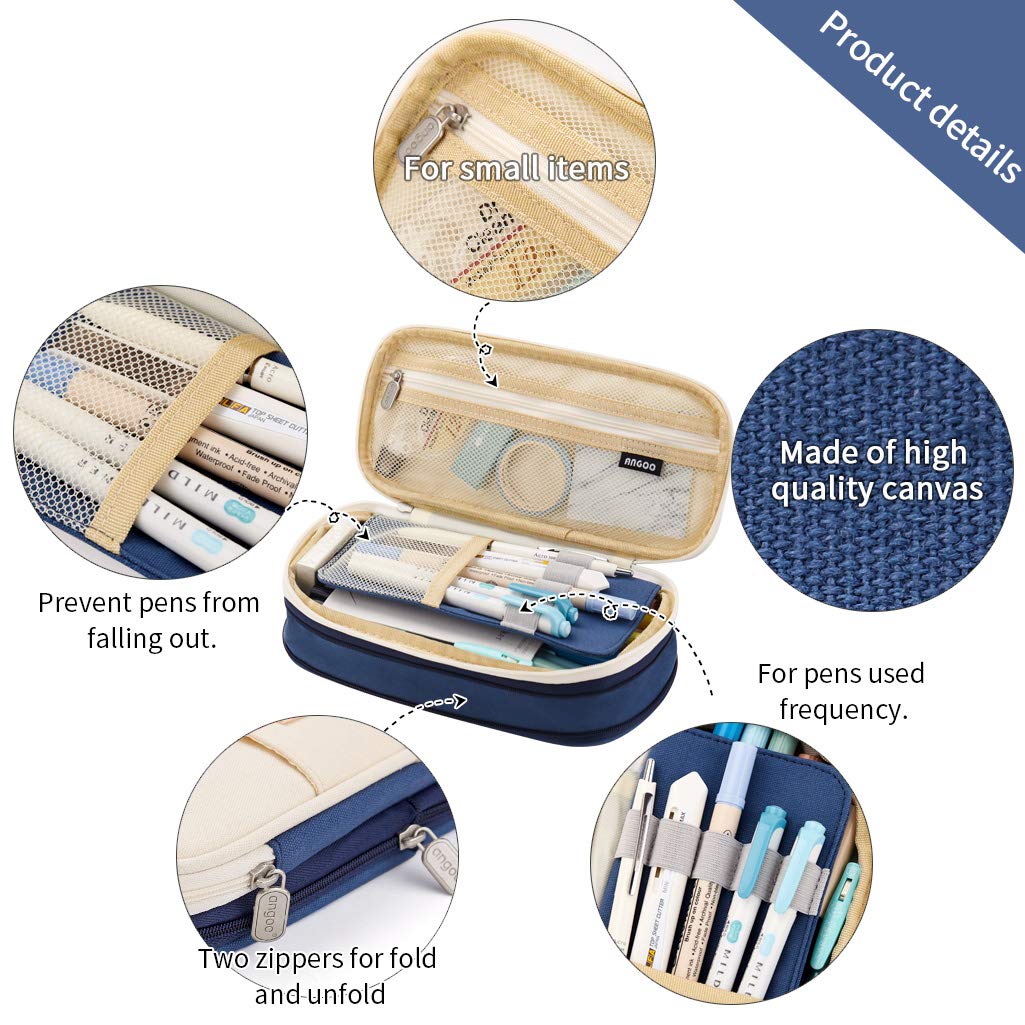 EASTHILL Big Capacity Pencil Pen Case Office College School Large Storage High Capacity Bag Pouch Holder Box Organizer Blue