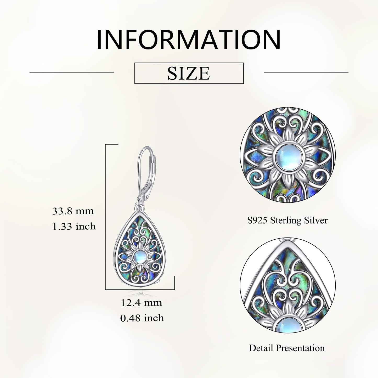 YONFQE Filigree Dangling Earrings Sterling Silver Teardrop Abalone Shell Drop Dangle Earring Filigree Leverback Gifts for Women