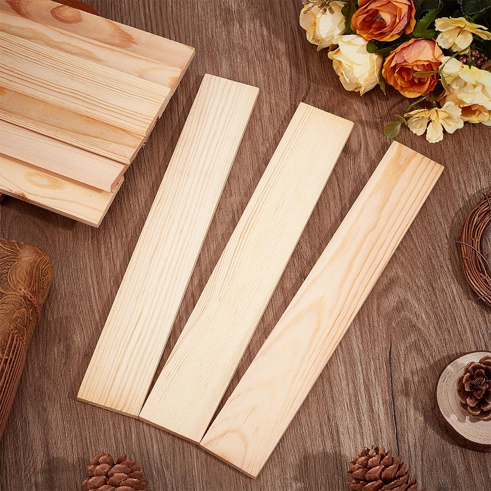BENECREAT 10pcs Unfinished Wood Blocks, 10 x 1.5inch Rectangle Pine Wood Board, 5.5mm Thick Sheets Carving Blocks for Arts Crafts DIY, Paintings Panel