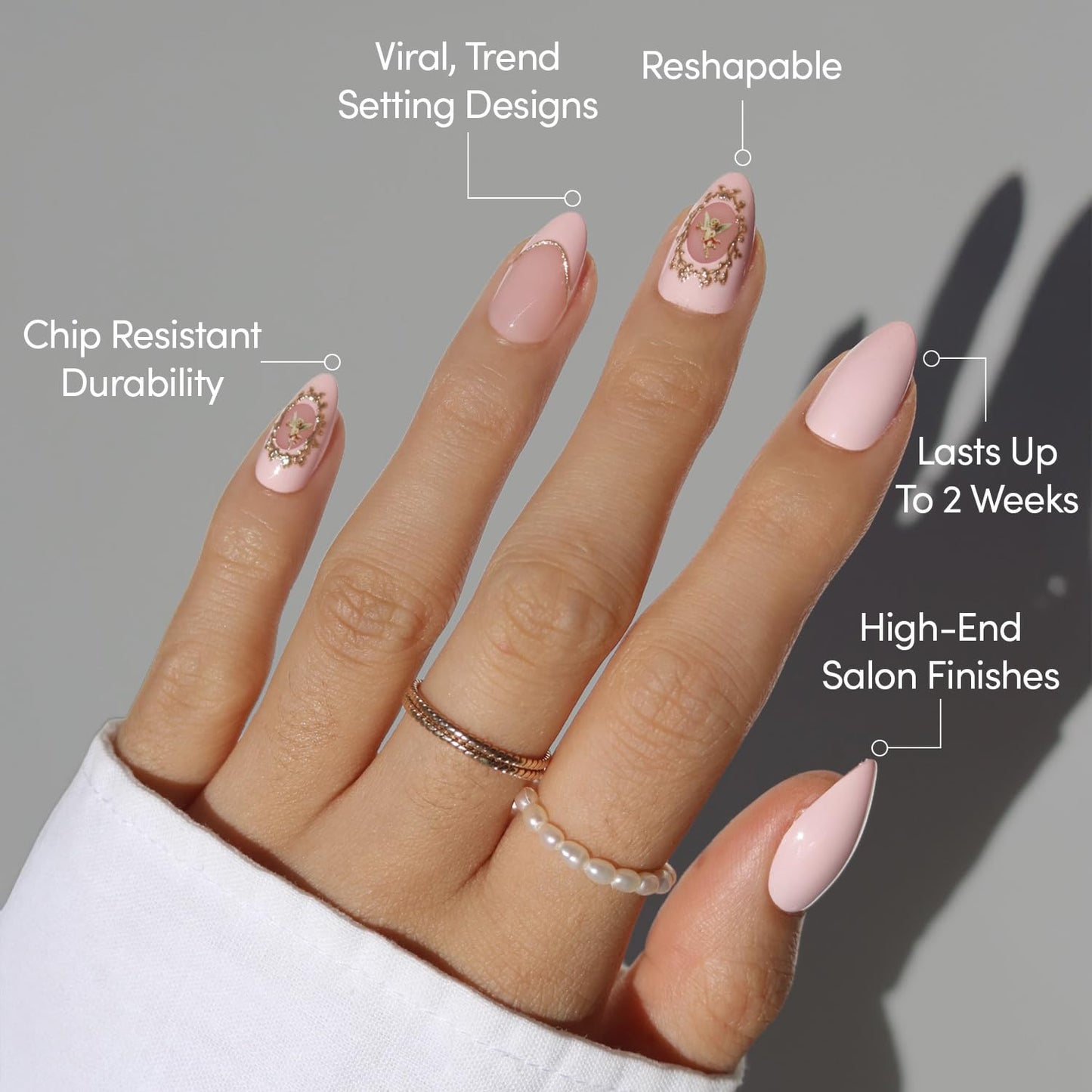 Glamnetic Press-On Nails Bundle - Heaven Sent | 2 Short Almond Fake Nails with 3D Angel Vintage-Inpsired Designs in a Glossy Finish | Durable, Salon-Quality Nail Kits