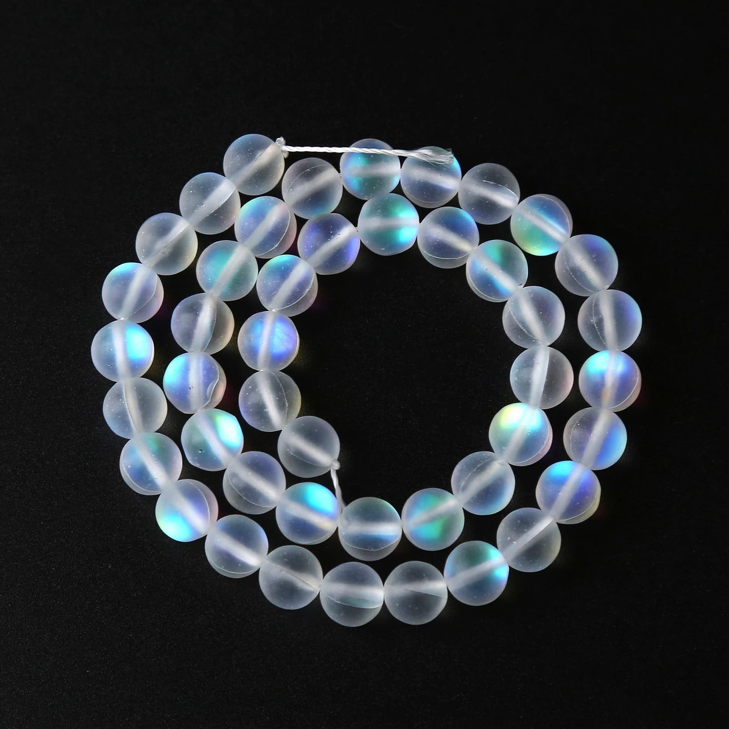 8MM 45PCS Natural Mystic Aura Quartz Beads Frosted Matte White Rainbow Round Loose Beads Jewelry Making DIY Bracelet