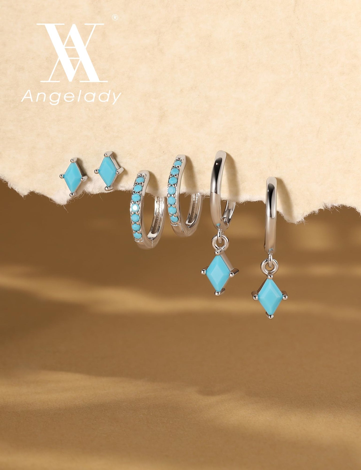 3 Pairs Silver Turquoise Earrings Set for Women, Dainty Sterling Silver Hypoallergenic Turquoise Dangle Hoop Earring, Trendy Small Silvers Earring Stack, Western Earrings Turquoise Jewelry Gifts