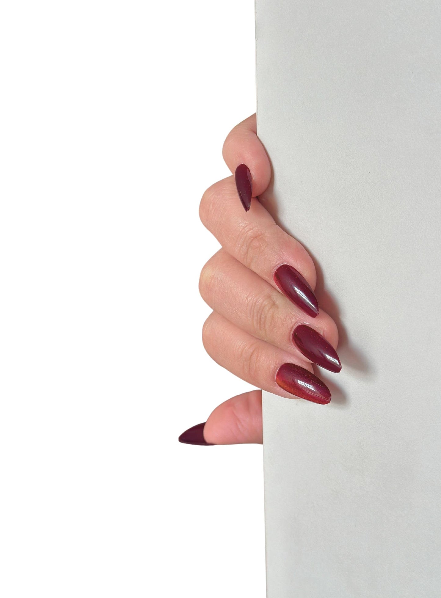 Press on Nails Medium Long Light Red Fake Nails Bling Glossy False Nail Tips Artificial Nails Finger Manicure for Women and Girls-10 pcs (Size S)