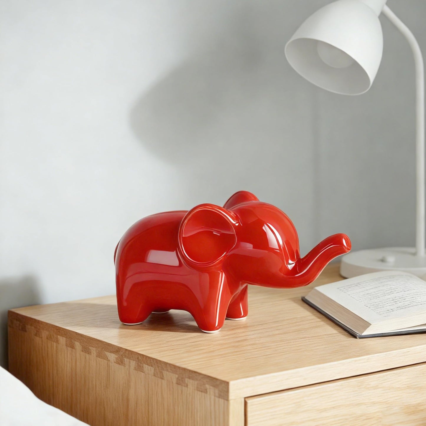 OwMell Good Luck Elephant Decor for Home, Small Ceramic Elephant Statue Figurine for Home Decor, Elephant Collection Ornament - Red
