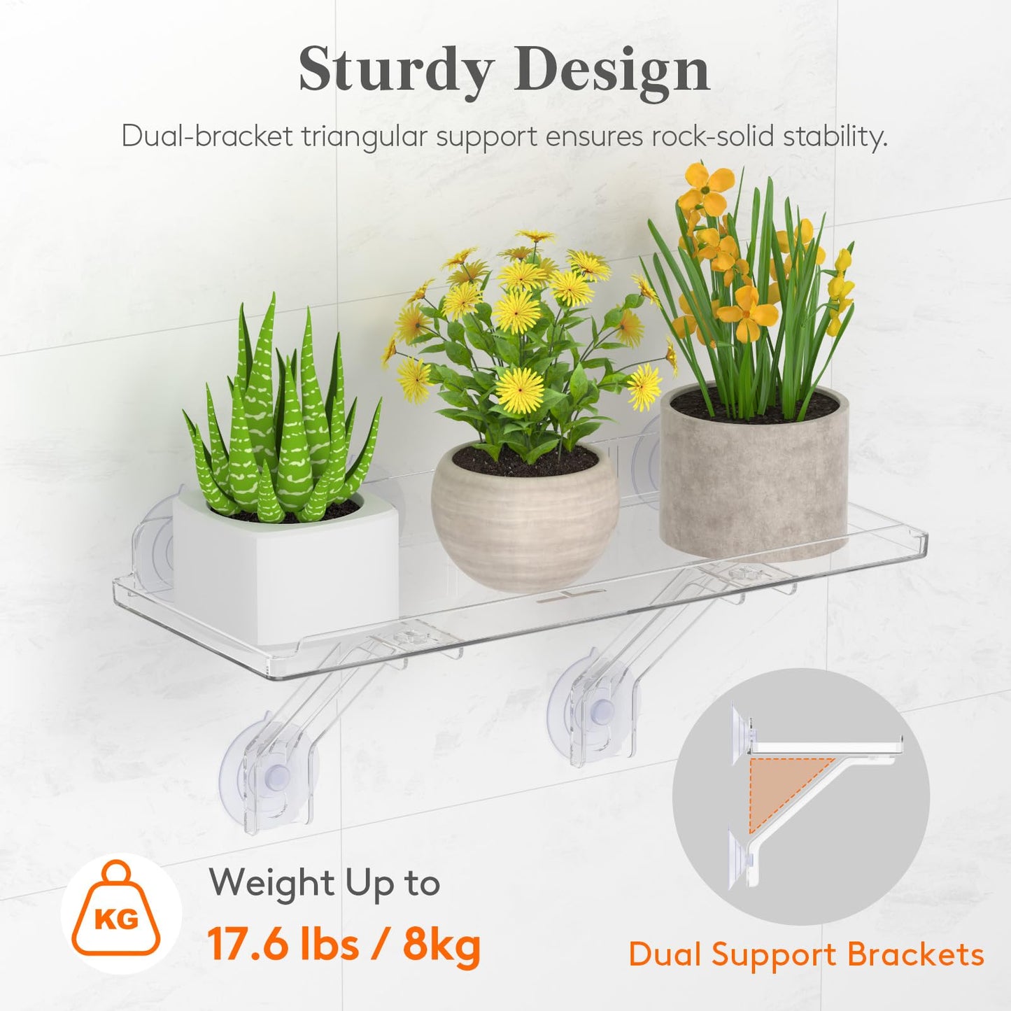 Lifewit 6" Extra Wide & Strong Window Plant Floating Shelves 2 Pack, Heavy Duty Acrylic Suction Cup Shelf, Sill Extender for Succulent Plants, Seed Starter Pots, Herb Planters 38 x 15 cm/15.2x6