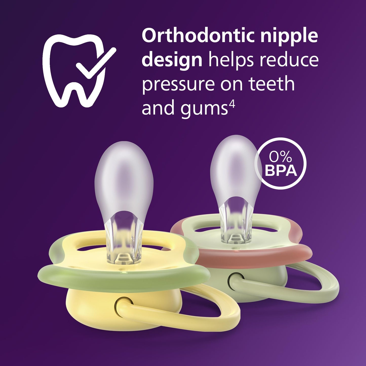 Philips Avent Ultra Air Pacifiers - Orthodontic Design, for Babies 18 Months+, Extra-Firm Silicone Symmetrical Nipple, BPA-Free, with 2 Sterilizing Cases, 4 Pack, SCF349/55