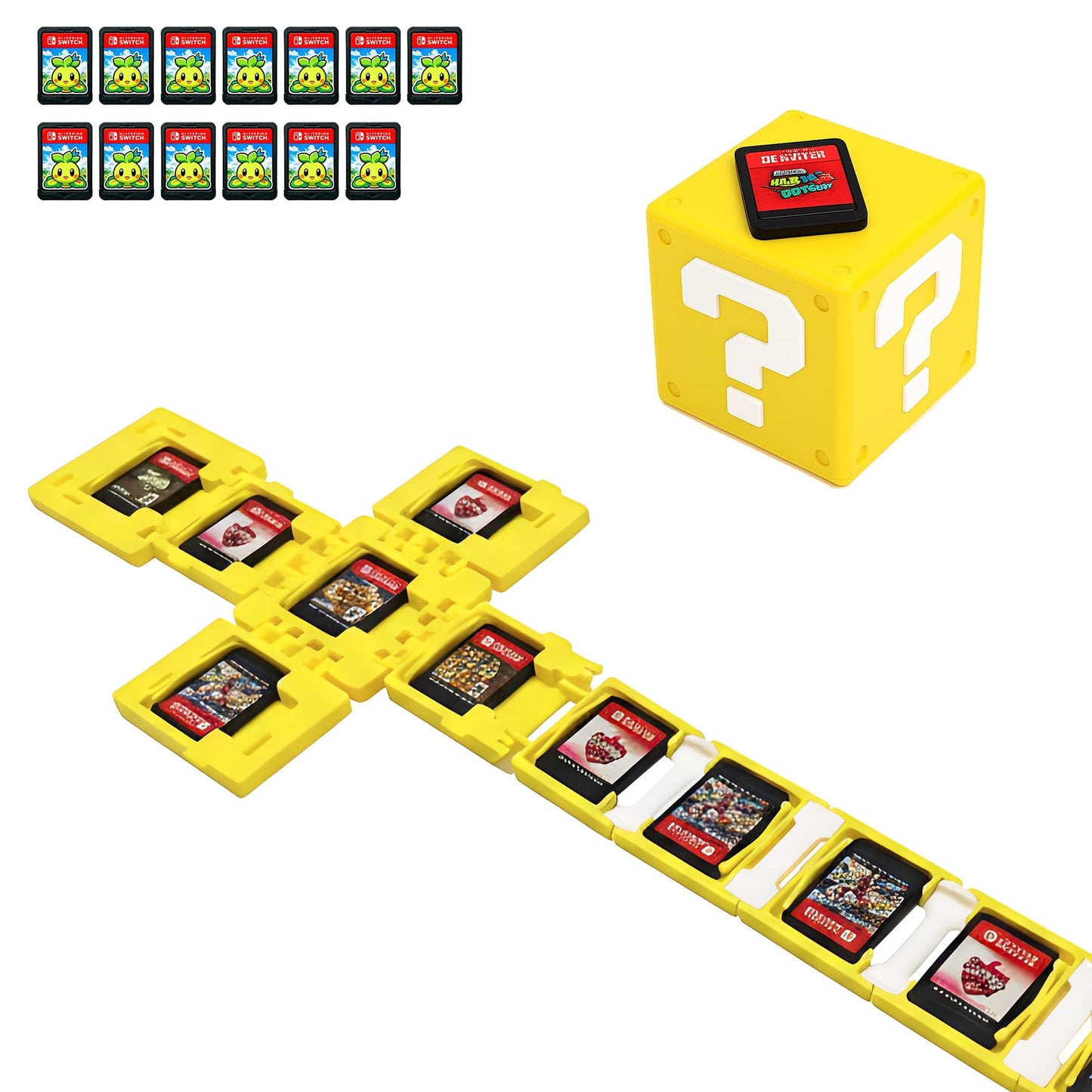 Game Card Holder for Nintendo Switch – 13-Slot Cartridge Case, 3D Printed Retro Question Mark Style, Fits All 1st & 2nd Gen Game Cards, Yellow Organizer Box for Switch, Cool Gamer Gift & Desk Decor