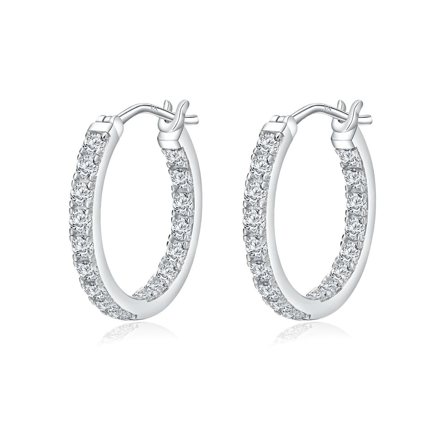 RANDES 925 Sterling Silver Hoop Earrings 20mm Cubic Zirconia Cz Earring Hoops for Women Trendy 2.5 Carat Round Cubic Zirconia Wedding Earrings