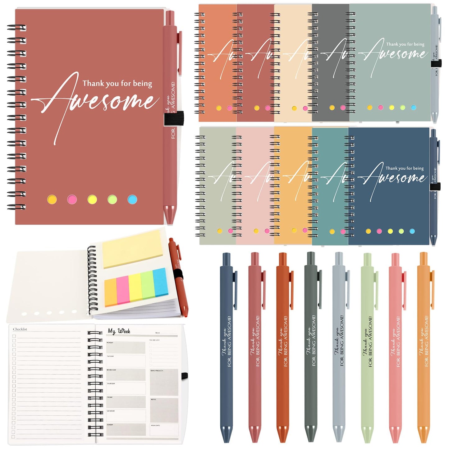 10 Sets Employee Appreciation Gift Bulk for Nurse Teacher Thank You Being Awesome Weekly Planner Notebook Pen Sticky for Staff Admin Professional Volunteer Coworker Graduation (Plastic,Bright Colors)