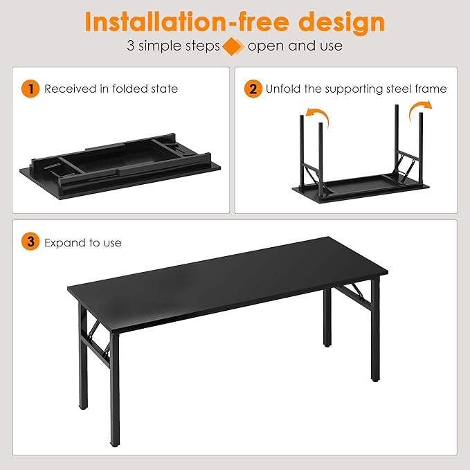 Need Computer Desk Office Desk 62 inches Folding Table with BIFMA Certification Computer Table Dining Table No Install Needed, Black