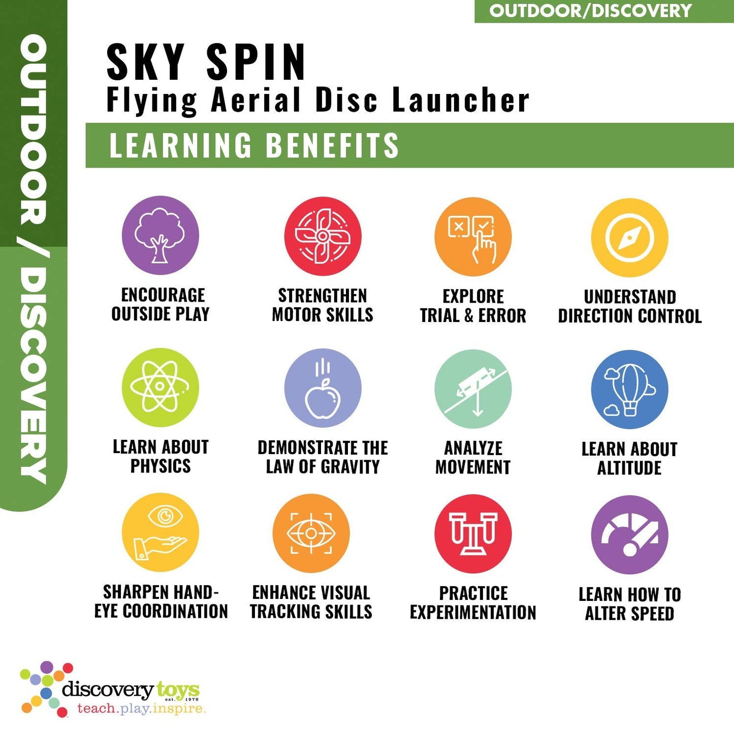 Discovery Toys Sky Spin Flying Aerial Disc Launcher | 2 Large Wings Kid-Powered Learning | STEM Toy Early Childhood Development 6 Years and Up | Summer Toy