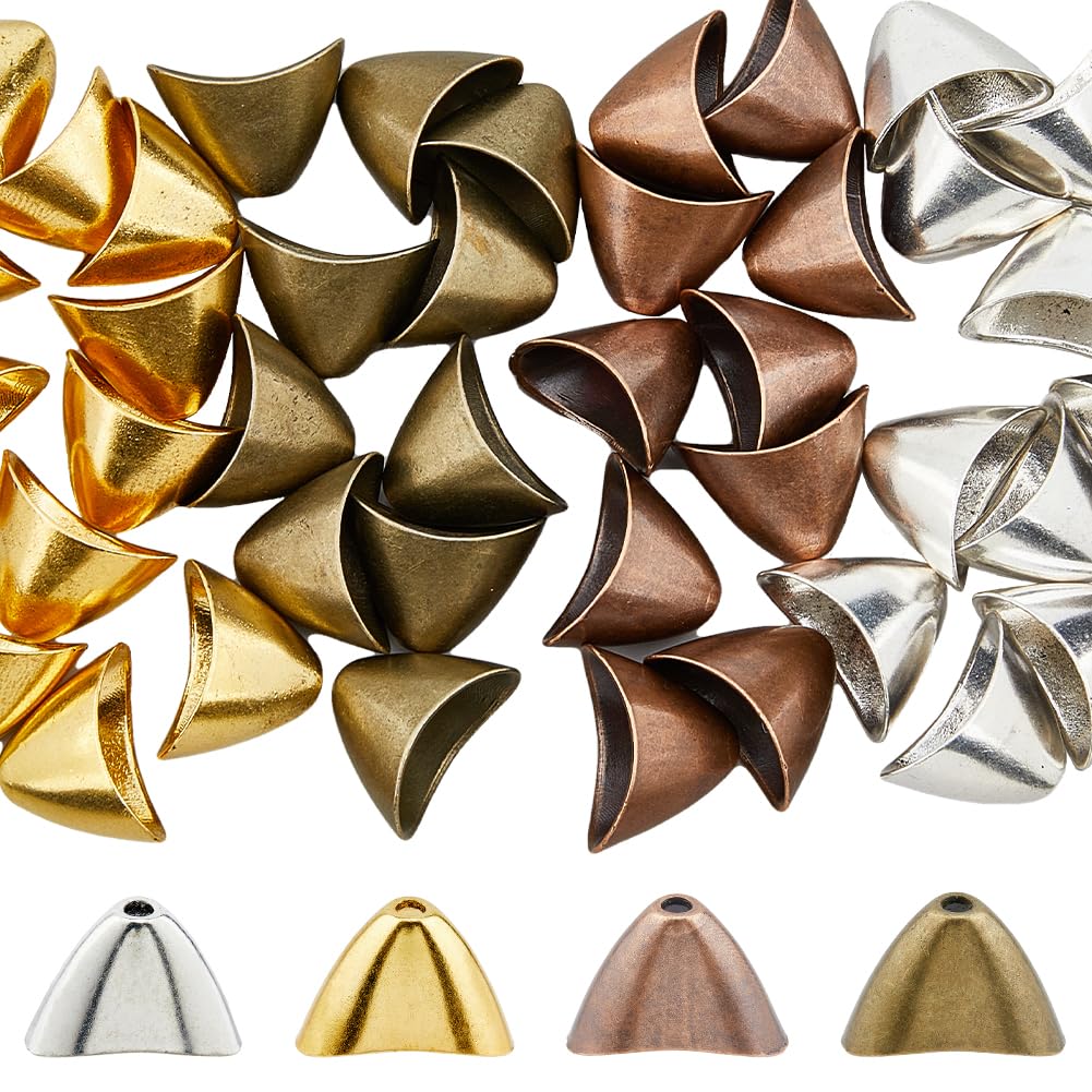 DICOSMETIC 40Pcs 4 Colors Triangle Apetalous End Caps Bead Cone Caps Tibetan Style Bead Cones Alloy Earring Cones stopper bead Terminators Supplies for Tassel Jewelry Making Craft