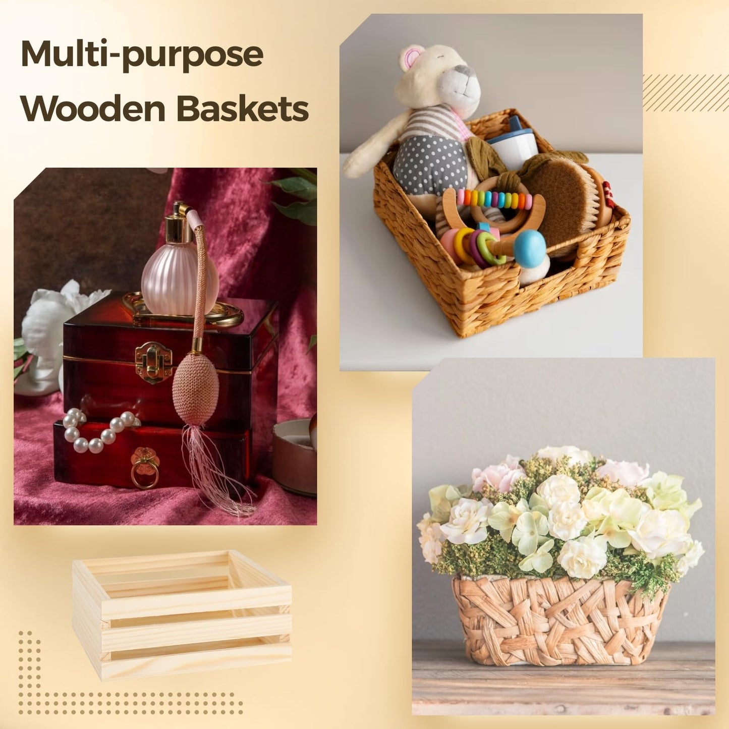 OMISTAR 12 Pcs Small Wooden Crates for Crafts - 6.3×4.7×2.8" Storage Baskets, Mini Unfinished Wooden Boxes, Ventilated Design, Decorative Wood Baskets for Crafts, Arts, Milk