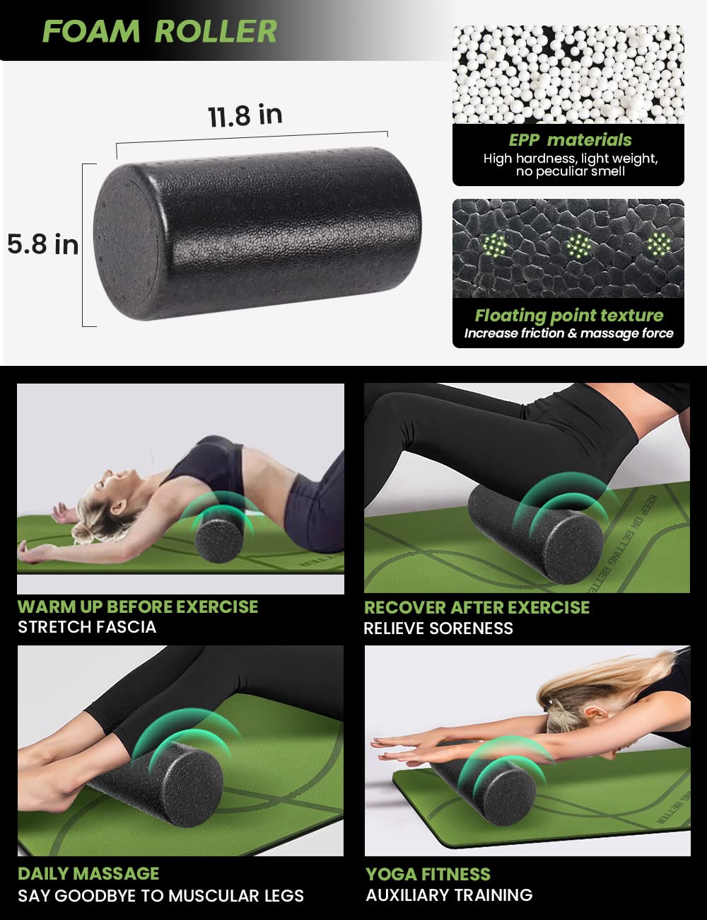 Yoga Starter Kit 12 in 1 - Mat, Blocks, Foam Roller, 4 Resistance Bands With Strap, 2 Peanut Massage Balls for Women & Men, Beginners