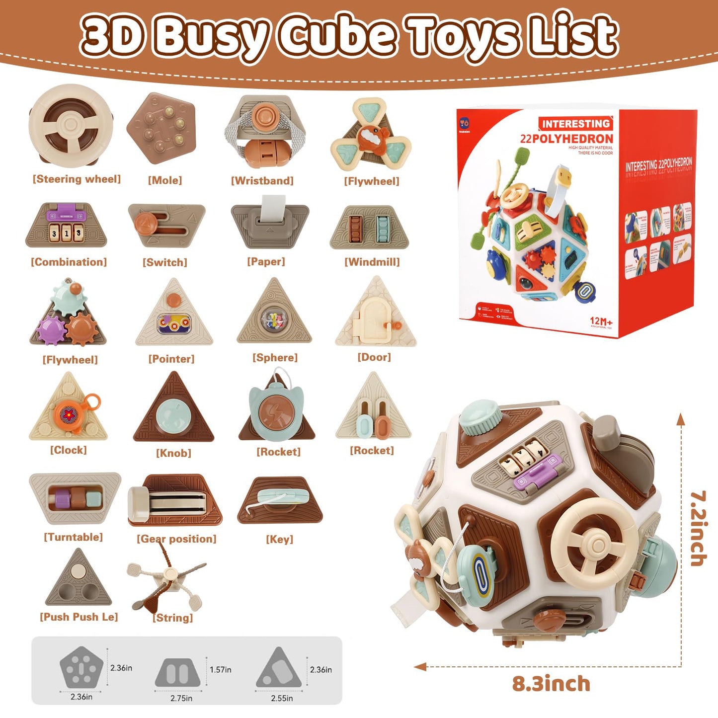 22-in-1 Baby Activity Cube,Montessori Sensory Toy Toddler 1-3, Kid Education Learning Activity Toys, Early Educational Birthday Gift for 1 2 Year Olds Boy Girl (Muticolor)