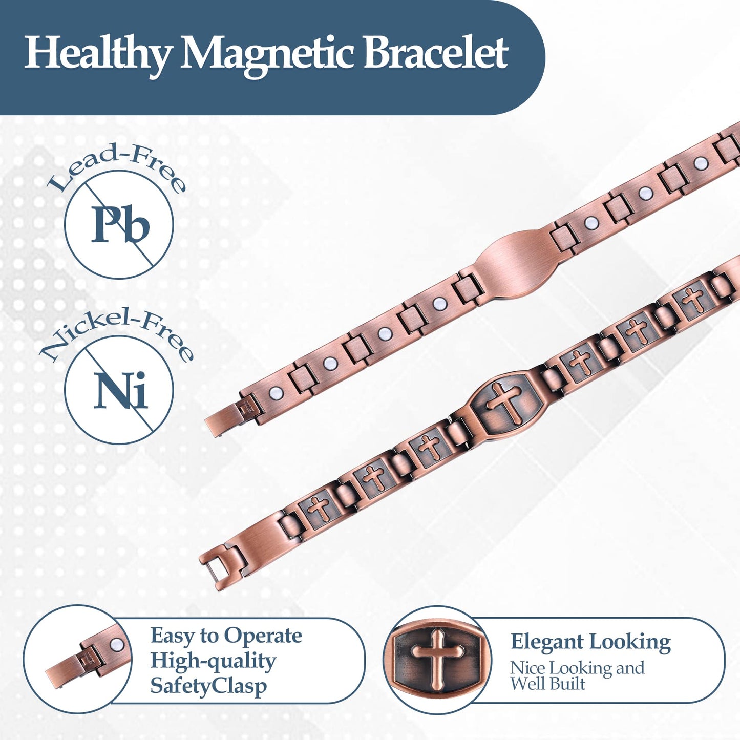Jecanori Copper Cross Bracelet & Ring for Men, Magnetic Copper Ring, Magnetic Bracelets for Men with Sizing Tool