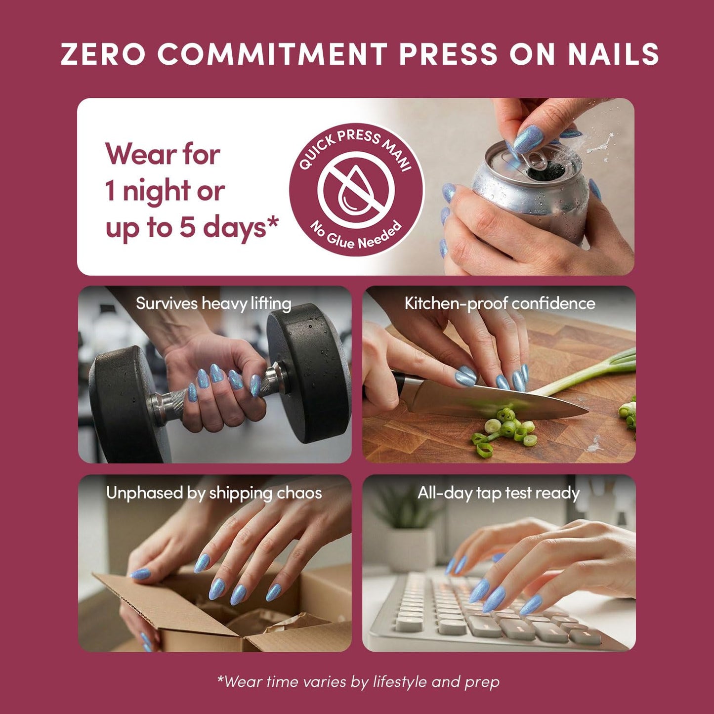 Glamnetic Quick Press Mani Bundle - No Glue Press On Nails, Just Peel and Stick | Nude Glazed, Sparkly Moss & Ocean Prism | Mess Free Salon Quality Stick On Nails | Oval & Almond Extra Short Nails