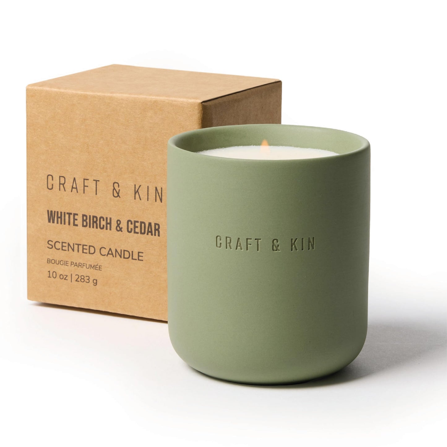 Craft & Kin Scented Candles - White Birch & Cedar | 10oz Soy Blend with Cotton Wick | Long-Lasting Holiday Candles, 40-Hour Burn | Ceramic Jar, Perfect & Winter Home Scent