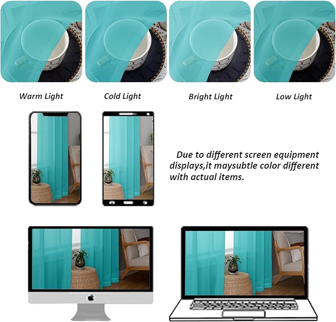 Chyhomenyc Turquoise Sheer Curtains 108 Inches Long - Light Filtering Voile Extra Long Panel Drapes for Floor to Ceiling Window, Elegant Soft Living Room Curtains, Each 42Wx108L Inch, 9FT, 2 Panels