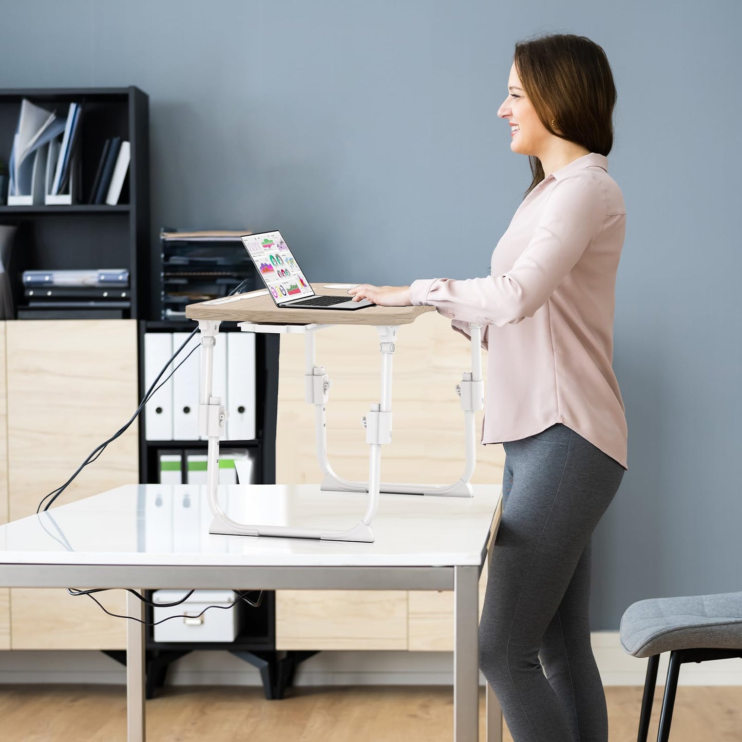 Lap Desk for Bed Adjustable Height, Foldable Bed Table with Storage Drawer, Tablet Slot & Cup Holder, Portable Laptop Stand for Bed & Sofa, Bed Desk for Adults & Kids, Glacier