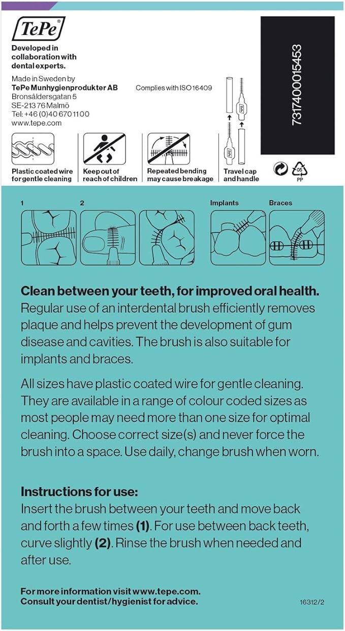 TePe Interdental Brushes 1.1mm Purple - 3 Packets of 8 (24 Brushes) by TePe