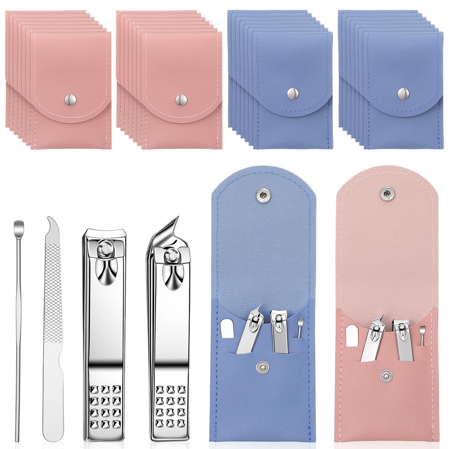 30 Sets 4-in-1 Stainless Steel Travel Manicure Kit with Case Portable Finger Nail Clippers Set Bulk for Personal Care, Gift, Travel, Hotel, and Charity Use